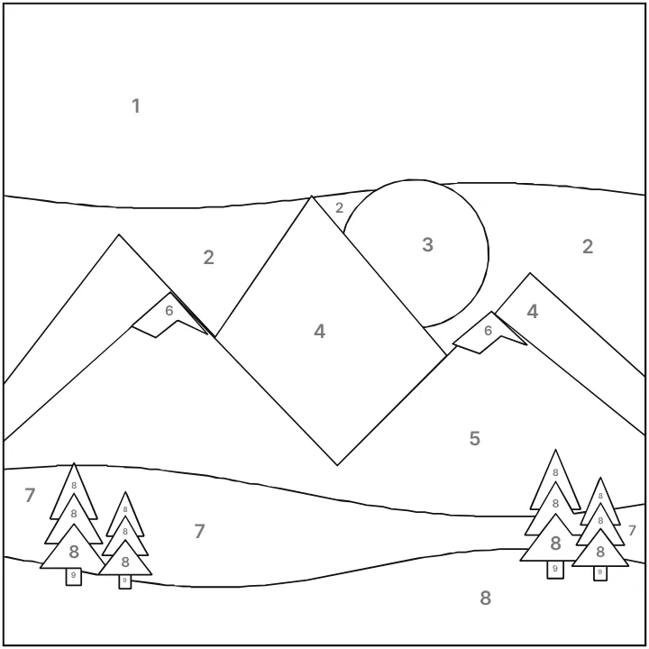 Numbered pattern for Mountains at Dusk