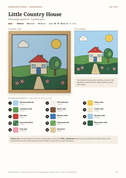 Guide sheet for Little Country House with colour map and fabric list
